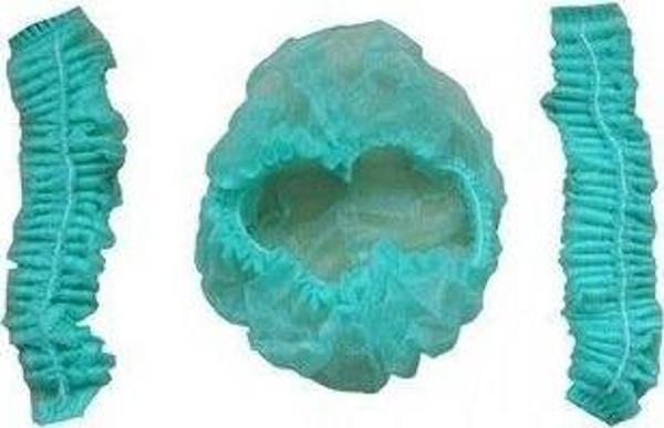 1000 Adet Cerrahi Yeşil Tela Nonwoven Akordeon Bone 52 Cm Çift Lastikli Saç Bonesi - Image 1
