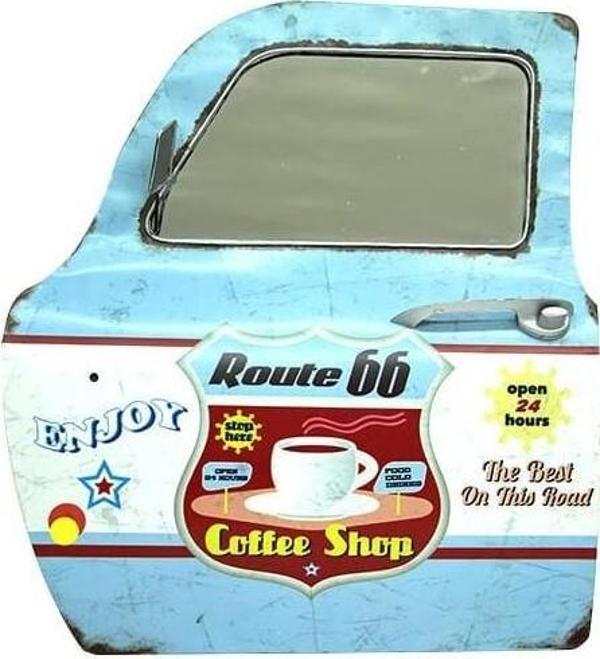 himarry Dekoratif Route 66 CoffeeTemalı Mavi Araba Kapısı Ayna - Image 1