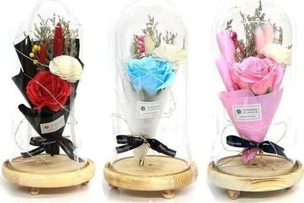 himarry Fanus Gül 28/14cm Cam Fanus Led Işıklı Hediyelik - Image 1