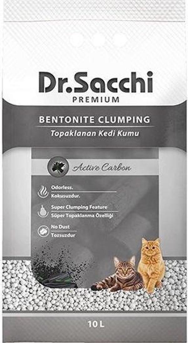 Dr.Sacchi Süper Emici Aktif Karbon Topaklanan Bentonit Doğal Kedi Kumu 10 lt - Image 1