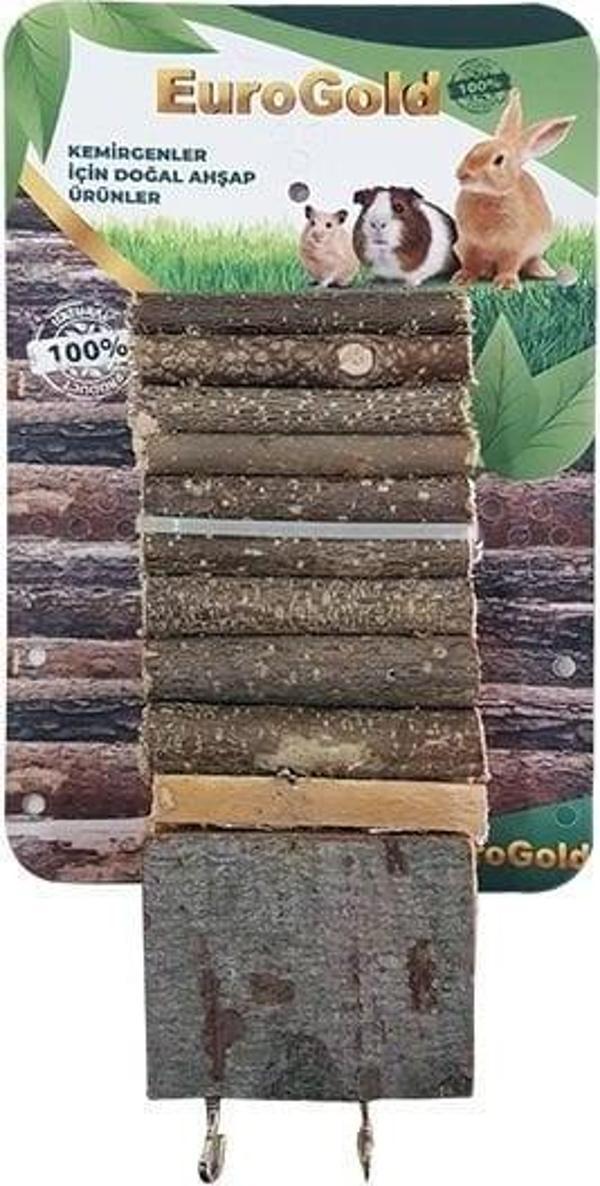 EuroGold Doğal Ahşap Kemirgen Merdiveni Çift Platformlu 7x35cm - Image 1