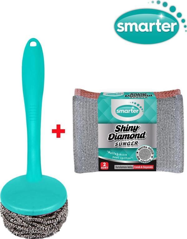 SMARTER SHINY DIAMOND BULAŞIK SÜNGER 2'Lİ + SAPLI OVMA TELİ - Image 1