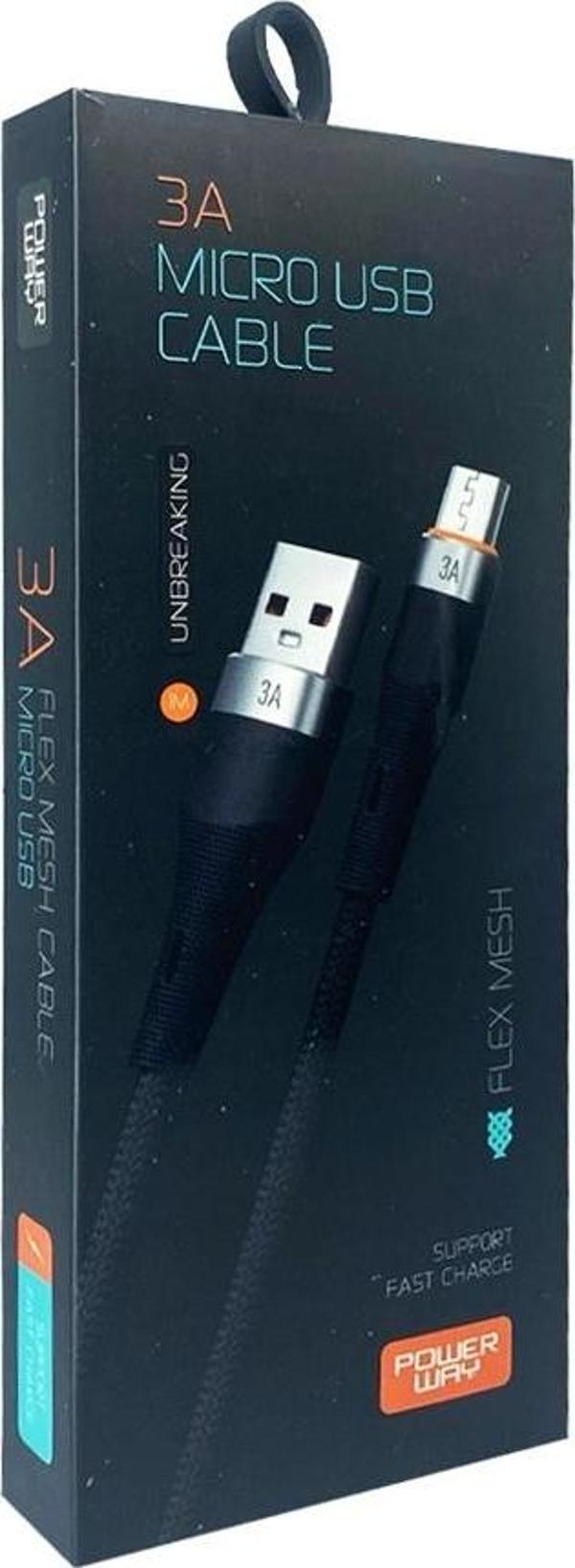 Powerway Hc01 İp Örgülü 3A Micro Usb Şarj ve Data Kablosu - Image 1