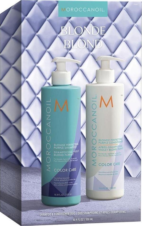 Moroccanoil Duo Blonde Kit Blonde Perfecting Purple Şampuan 500ML ve Saç Kremi 500ML 2li Set - Image 1