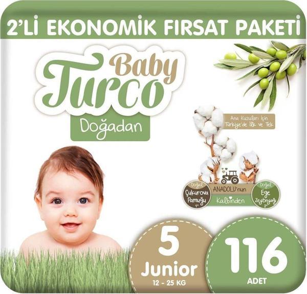 Baby Turco Doğadan 2'li Ekonomik Fırsat Paketi Bebek Bezi 5 Numara Junior 116 Adet - Image 1