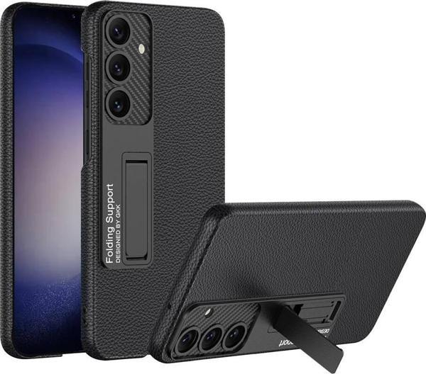 Galaxy S24 Kılıf Kılıf Karbonfiber Suni Deri Görünümlü Kıpta Standlı Kapak - Image 1