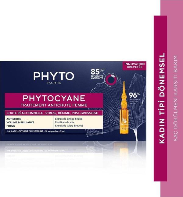 Phyto Phytocyane Kadın Tipi Dönemsel Saç Dökülmesine Karşı Bakım Serumu 12X5 Ml - Image 1