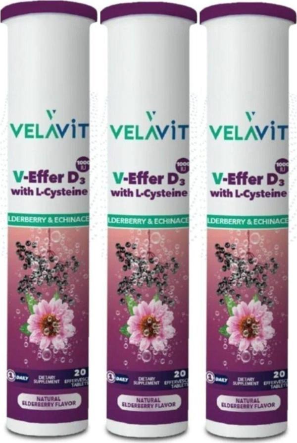Velavit V-Effer D3 With L-Cysteine 20 Efervesan Tablet X 3 Adet - Image 1
