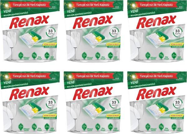 Renax Bulaşık Makinesi Kapsülü Hepsi Bir Arada 33 Lü x 6 Adet (198 Kapsül) - Image 1