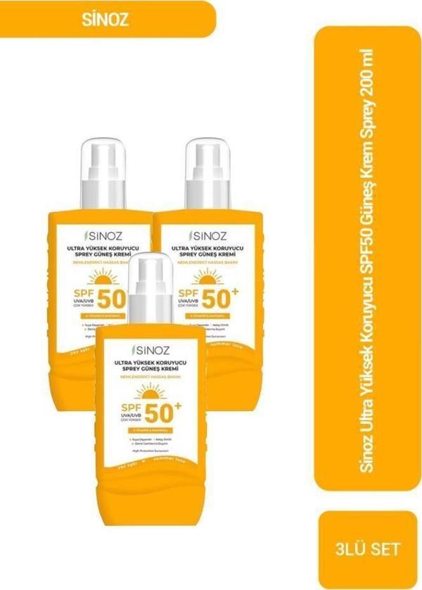 Sinoz Ultra Yüksek Koruyucu SPF50 Güneş Krem Sprey 200 ml x3 - Image 1