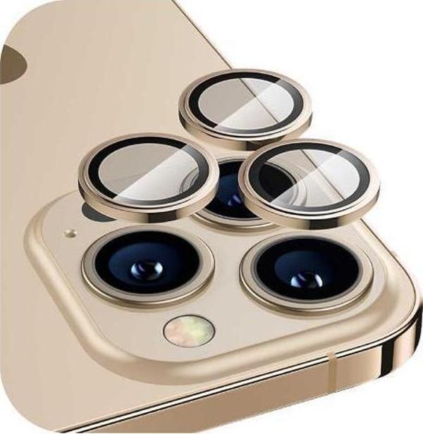 Sunix Iphone 14 Pro / 14 Pro Max İle Uyumlu Darbeye Dayanıklı Safir Kamera Lens Koruyucu Gold - Image 1