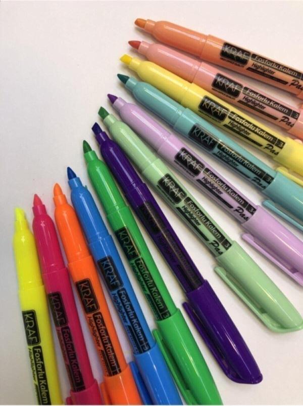 Fosforlu Kalem Cep Tipi 12 Renk (6 Pastel + 6 Neon) - Image 1