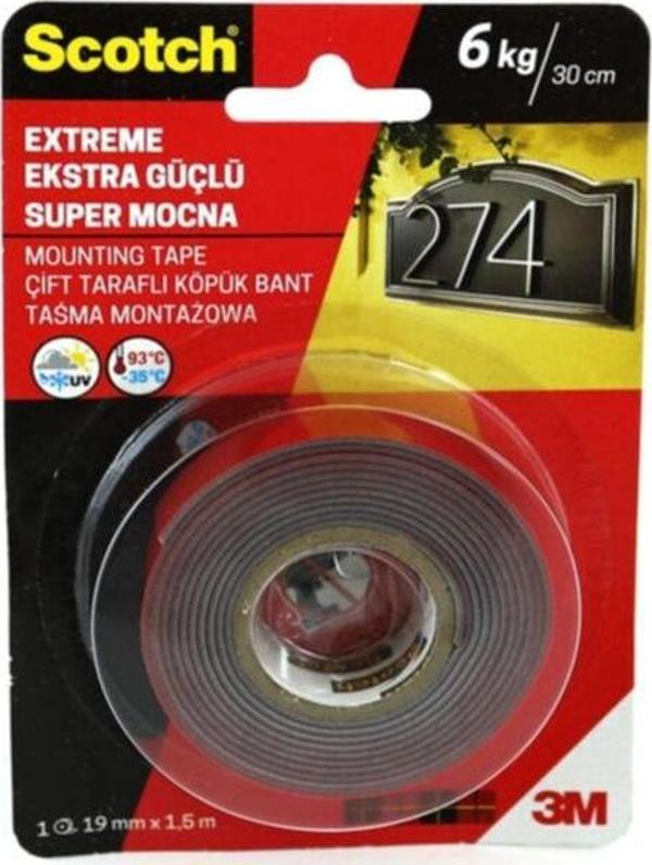 3M 4002 Scotch® Extra Güçlü Çift Taraflı Köpük Bant 19mm x 1,5m - Image 1