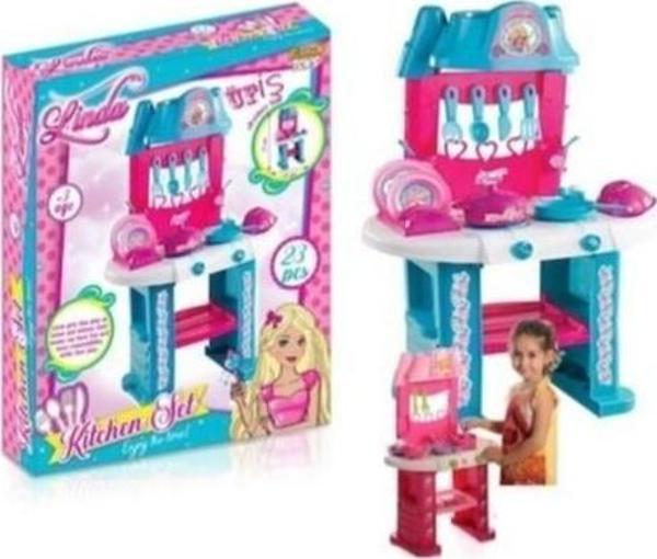 Furkan Toys Linda Büyük Mutfak Seti 23 Parça Oyuncak yemek seti - Image 1