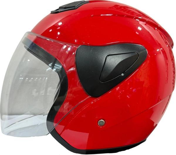Sway Xbyc 633 Solıd Şeffaf Vizörlü Yarım Motosiklet Scooter Kaskı XL Beden Kırmızı - Image 1