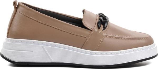 Ayakmod 1076 Bej Hakiki Deri Kadın Loafer Ayakkabı - Image 1
