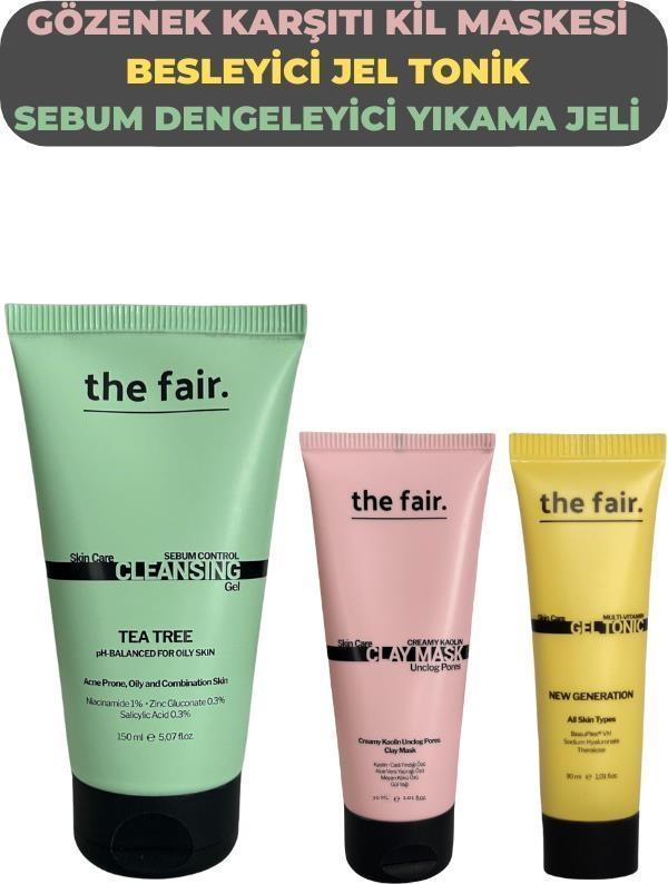The Fair Gözenek Karşıtı Kil Maskesi Besleyici Jel Tonik ve Sebum Dengeleyici Yıkama Jeli Seti - Image 1