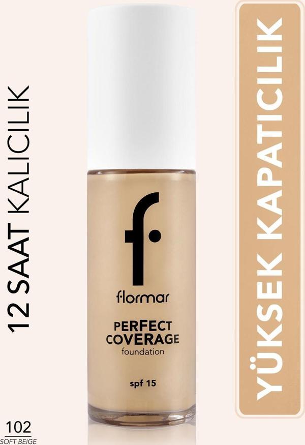 Flormar Perfect Coverage Yoğun Kapatıcı Su Bazlı Fondöten (Nötr Alt Ton) -102 Soft Beige -8682536058162 - Image 1