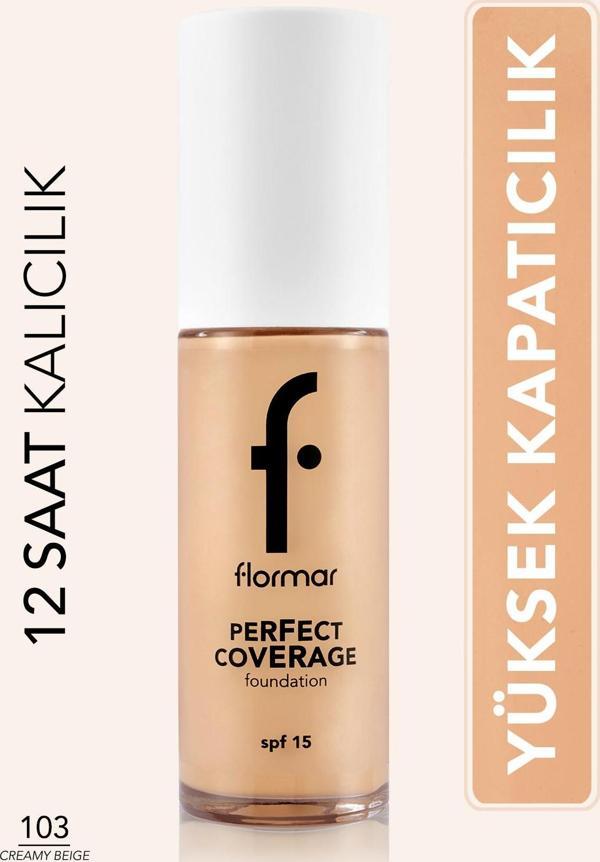 Flormar Perfect Coverage Yoğun Kapatıcı Su Bazlı Fondöten (Sıcak Alt Ton) -103 Creamy Beige -8682536058186 - Image 1