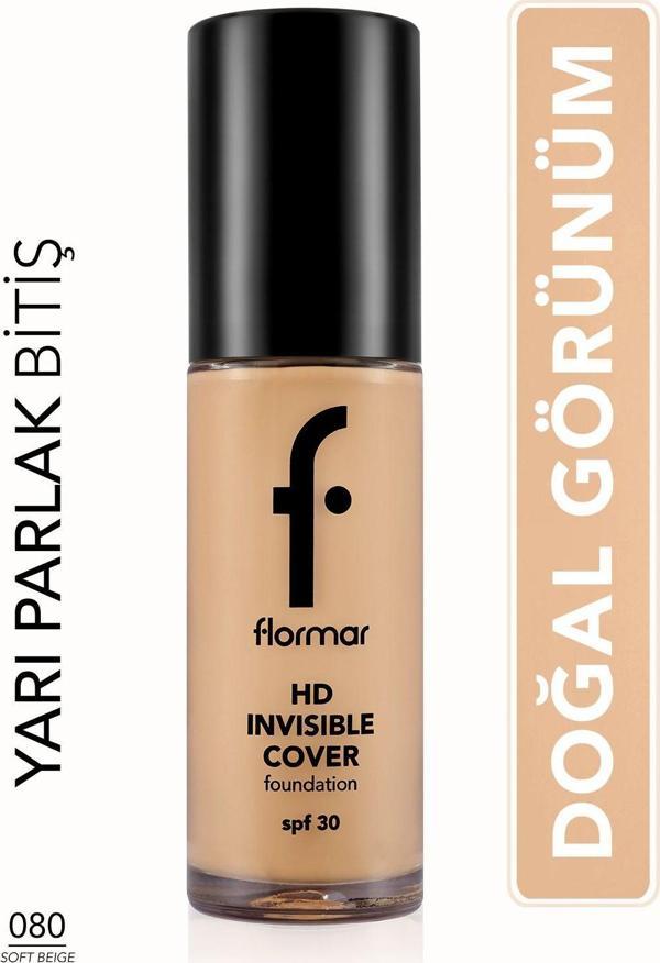 Flormar Doğal Bitişli Fondöten- Invisible Cover Hd Fdt. - 080 Soft Beige - 8682536059091 - Image 1