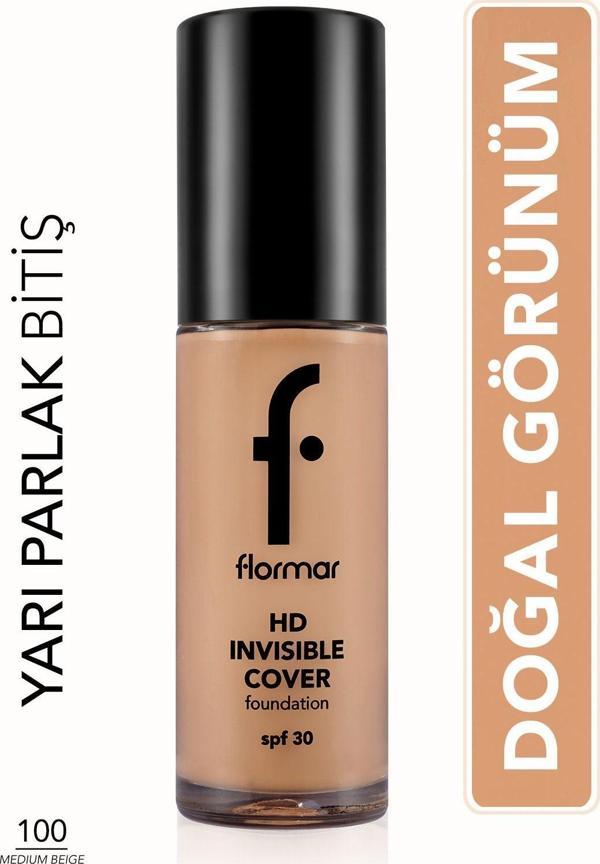 Flormar Doğal Bitişli Fondöten- Invisible Cover Hd Fdt. - 100 Medium Beige - 8682536059138 - Image 1