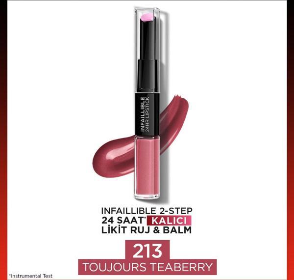 L'Oréal Paris Infaillible 2-Step 24 Saat Kalıcı Likit Ruj & Balm - 213 Toujours Teaberry - Image 1