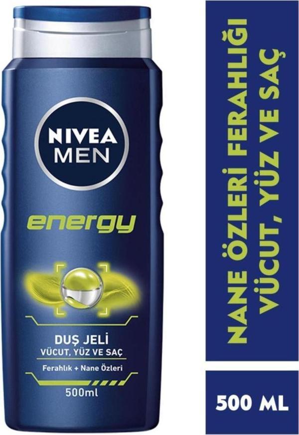 MEN Erkek Duş Jeli Energy 500ml, Komple Bakım, Vücut Saç Yüz, Nane Özleri, Ferah Cilt Hissi - Image 1