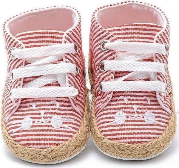 First Step Kedi Nakışlı Çizgili Patik - Kırmızı 3-7 Ay / No.17 - Image 1