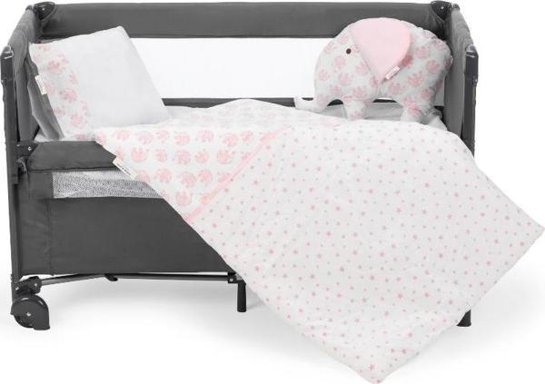 Sema Baby 6 Parça Lüks Park Yatak Bebek Uyku Seti - Pembe Fil - Image 1