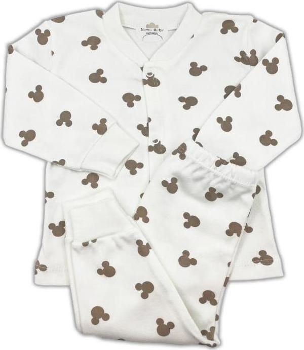 Sema Baby Mickey Mouse Bebek Pijama Takımı – Ekru 0-3 Ay - Image 1