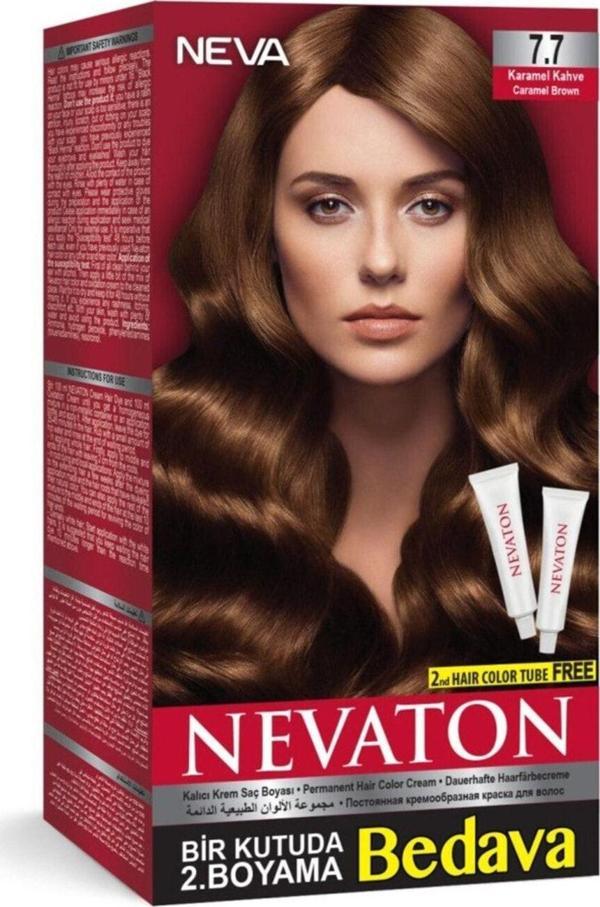 Nevaton Saç Boyası Seti 7.7 Karamel Kahve 8698636614825 - Image 1