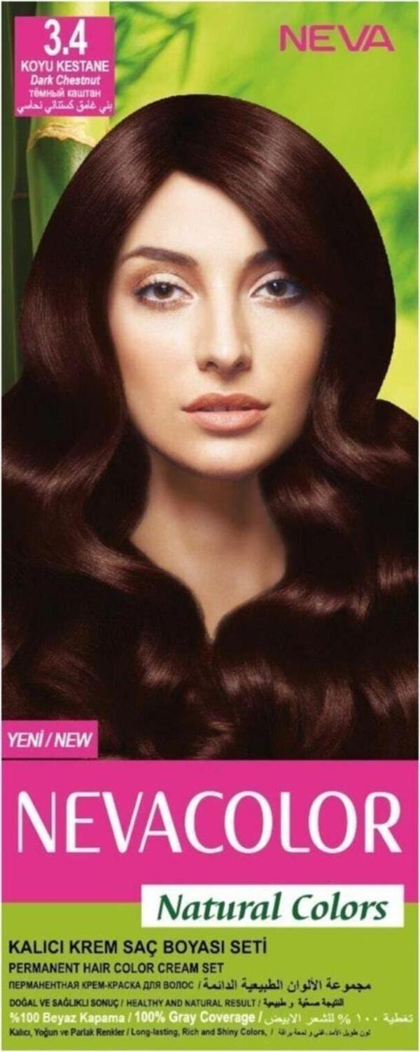 Neva Color Saç Boyası Seti 3.4 Koyu Kestane 8698636612159 - Image 1