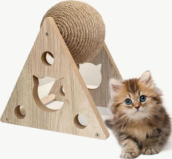 Nursoft Ahşap Ipli Kedi Oyuncagi Topu Kedi Tırmalaması - Image 1