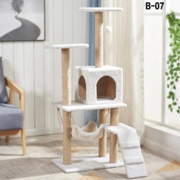 Nursoft B-07 Hamaklı Yuvalı Lüx Kedi Tırmalama Evi Beyaz - Image 1