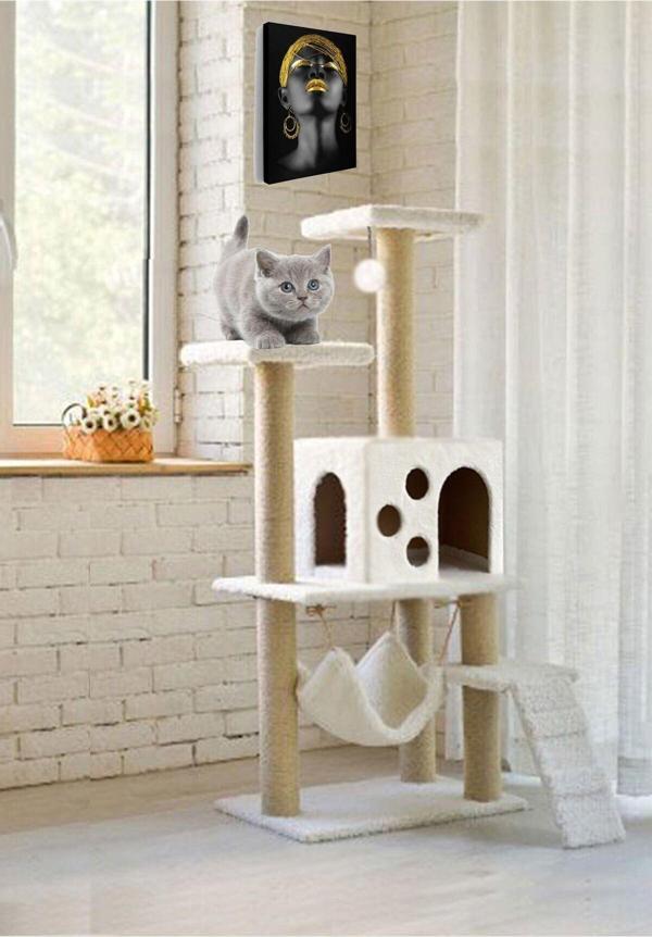 Nursoft B-10 Hamaklı Yuvalı Lüx Kedi Tırmalama Evi Beyaz - Image 1