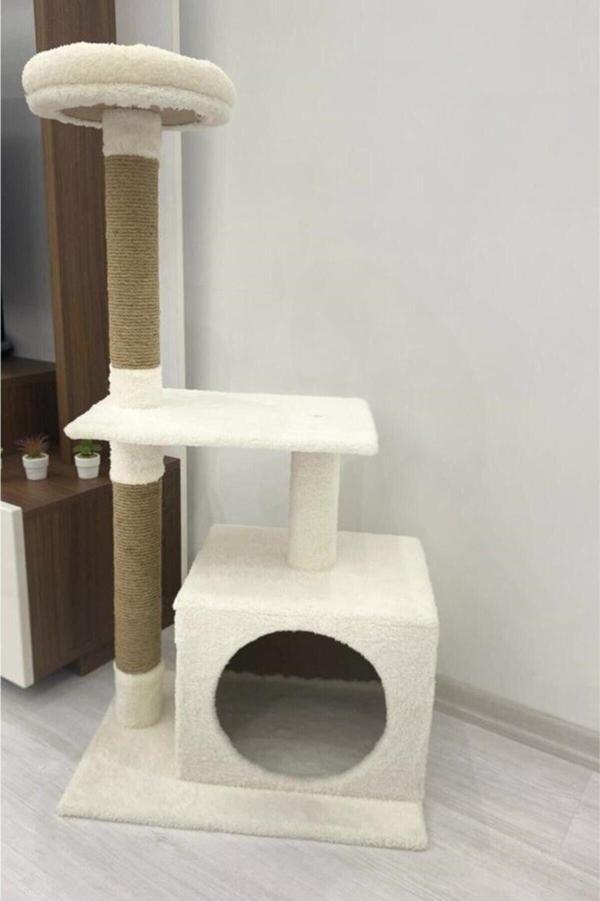 Nursoft Beyaz Kedi Tırmalama Ve Oyun Evi Platformu - Image 1