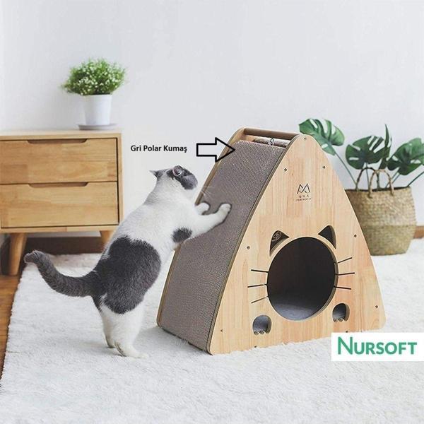Nursoft Cat Face 2 Üçgen Ahşap Kedi Yuvası Nr-0083 - Image 1