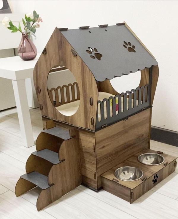Nursoft Dekoratif Teraslı Kedi Evi Ve Mama Kabı Seti - Image 1