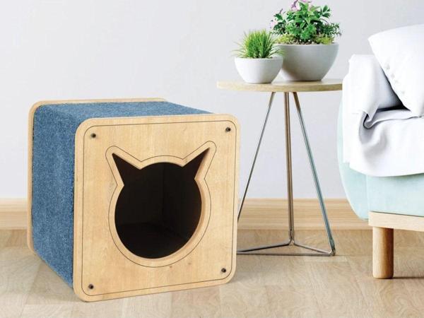 Nursoft Kedi Görünümlü Ahşap Kedi Yuvası Nr-0080 - Image 1