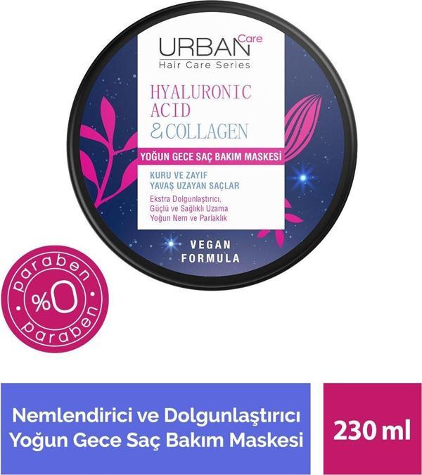 Urban Care Hyaluronik Asit & Kolajen Kuru Ve Cansız Saçlara Özel Yoğun Gece Saç Bakım Maskesi 230 Ml-Vegan - Image 1