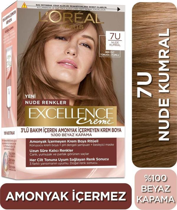 L’Oréal Paris Excellence Creme Nude Renkler Saç Boyası – 7U Nude Kumral - Image 1