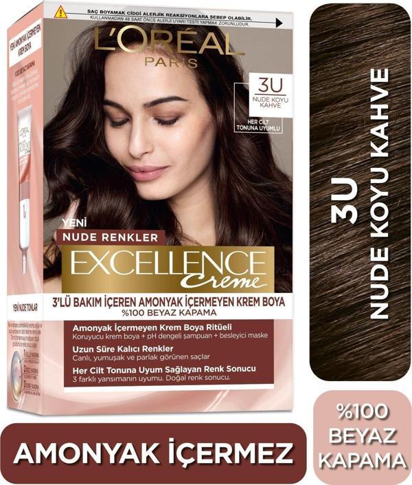 L’Oréal Paris Excellence Creme Nude Renkler Saç Boyası – 3U Nude Koyu Kahve - Image 1
