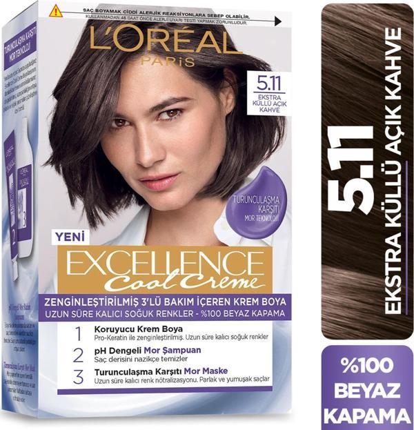 L’Oréal Paris Excellence Cool Creme Saç Boyası – 5.11 Ekstra Küllü Açık Kahve - Image 1