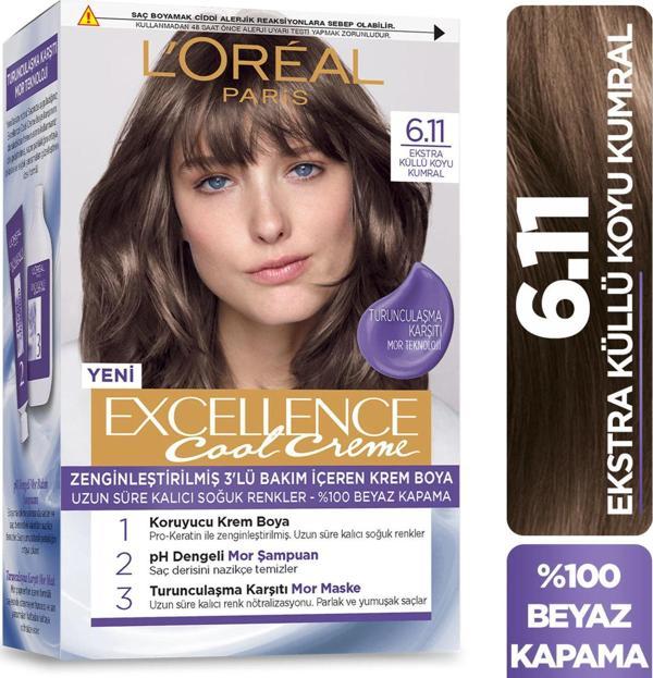 L’Oréal Paris Excellence Cool Creme Saç Boyası – 6.11 Ekstra Küllü Koyu Kumral - Image 1