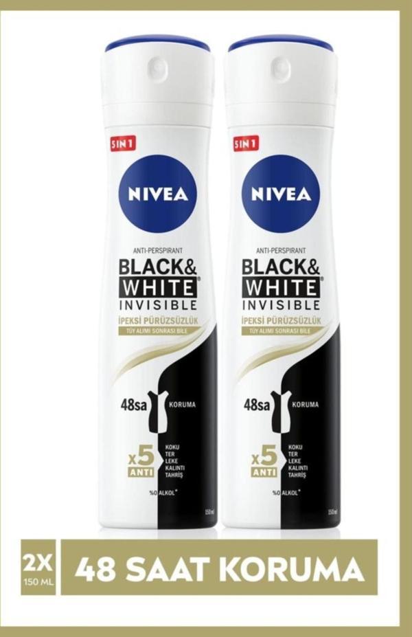 Kadın Sprey Deodorant Black&white Invisible Ipeksi Pürüzsüzlük 150ml, 48 Saat Koruma, X2 Adet - Image 1