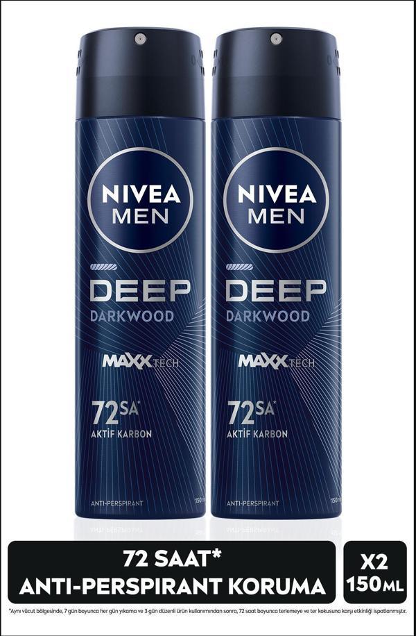 MEN Erkek Sprey Deodorant Deep Dimension Aktif Karbon 150ml, 72 Saat Anti-perspirant Koruma, X2 Adet - Image 1