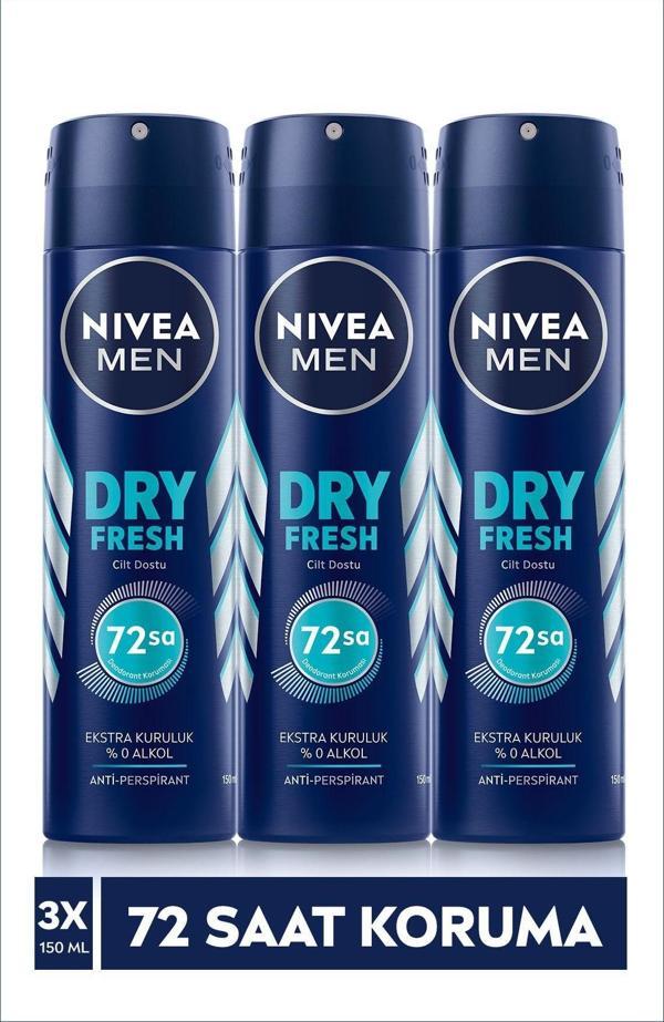 Men Erkek Sprey Deodorant Dry Fresh 150 ml X3 Adet,72 Saat Anti-perspirant Koruma - Image 1