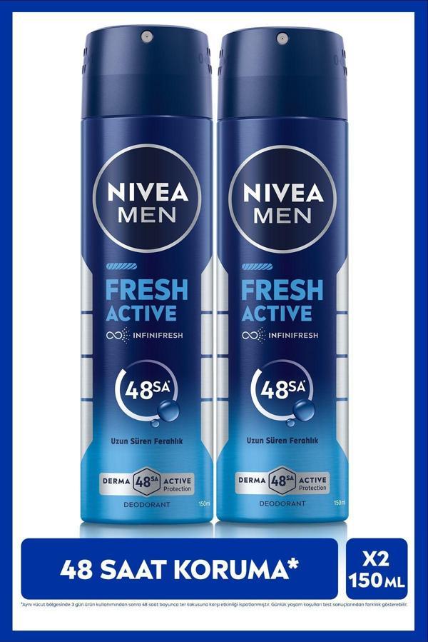 MEN Erkek Sprey Deodorant Fresh Active 150ml, Ter Kokusuna Karşı 48 Saat Koruma, X2 Adet - Image 1