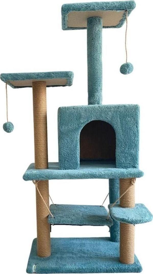 Nursoft Y-01  Salıncaklı  Yuvalı Lüx  Kedi Tırmalama  Oyun Evi-Turkuaz - Image 1