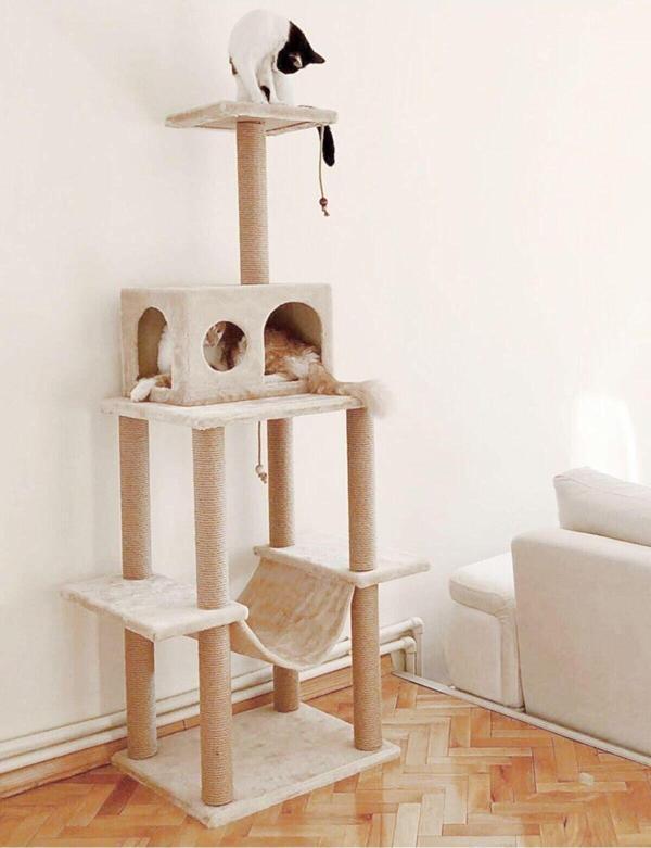 Nursoft Zooplus Tower Xxl Kedi Tırmalama Ve Oyun Evi Platformu Beyaz - Image 1